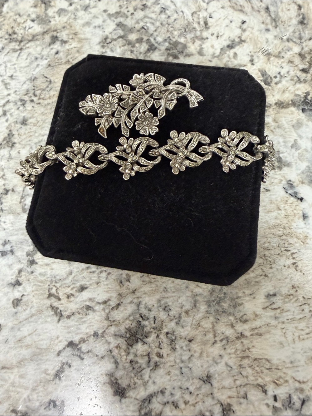 Vintage Mid-Century Rhinestone Floral Bracelet & Brooch Set | 1950s Style